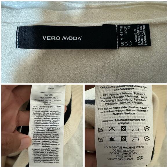 Vero Moda Curve Striped Sweater in Ecru Women’s Size Extra Large XL USED - Picture 7 of 8